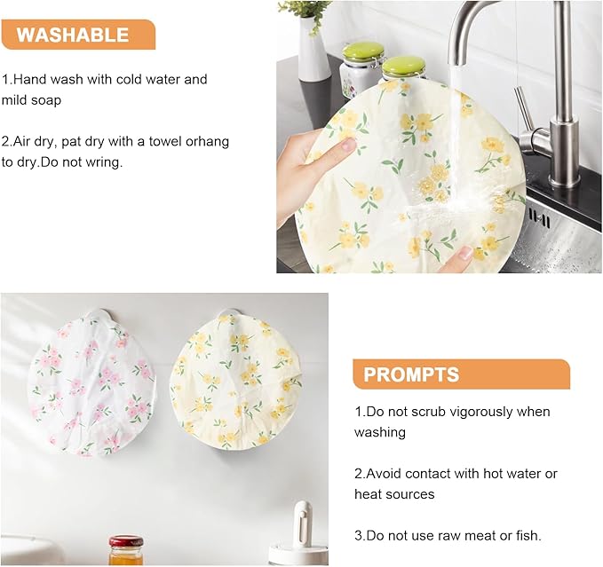 2Pcs Reusable Bowl Covers for Bread Proofing - Cotton Beeswax Bowl Covers Reusable with Elastic Rim, Eco-Friendly Sourdough Bowl Cover for Food Storage (10INCH) (small Flower)