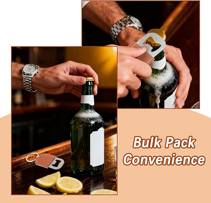 24 Pack Leather Bottle Opener, Bulk Bottle Opener Keychain, Blank PU Leather Stainless Steel, Personalized For Wedding, Party, Bar, Oktoberfest, DIY Gift