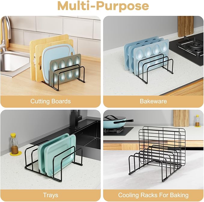 Fikoksol Cutting Board Organizer and Baking Sheet Rack, 1-Pack Black Heavy Duty Metal Cookie Sheet Organizer for Cutting Board Storage & Plate Holder for Cabinet, Tray Dividers for Cabinets - Image 6