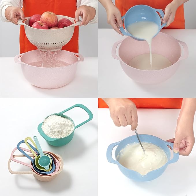 Plastic Mixing Bowls Set 8/10 PCS with Measuring Spoon, Colorful Serving Bowls for Kitchen, Ideal for Baking, Prepping, Nesting Bowls for Space Saving Storage (Wheat) - Image 9