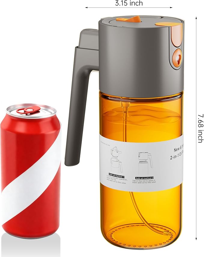 OURCABECUE Upgrade 2 in 1 Oil Sprayer for Cooking, 17oz Light-Blocking Glass Olive Oil Dispenser Bottle for Kitchen,Food-Grade Oil Mister with 8 Stickers for Salad, Frying (Grey) - Image 8