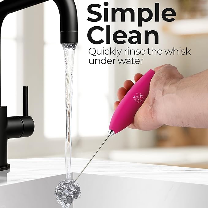 Zulay Kitchen Patented Tornado Triple Whisk Milk Frother with 4 Duracell Batteries – Handheld Foam Maker for Coffee, Lattes, Matcha & Hot Chocolate – Rich, Creamy Froth in Seconds - Pink & Gold - Image 9