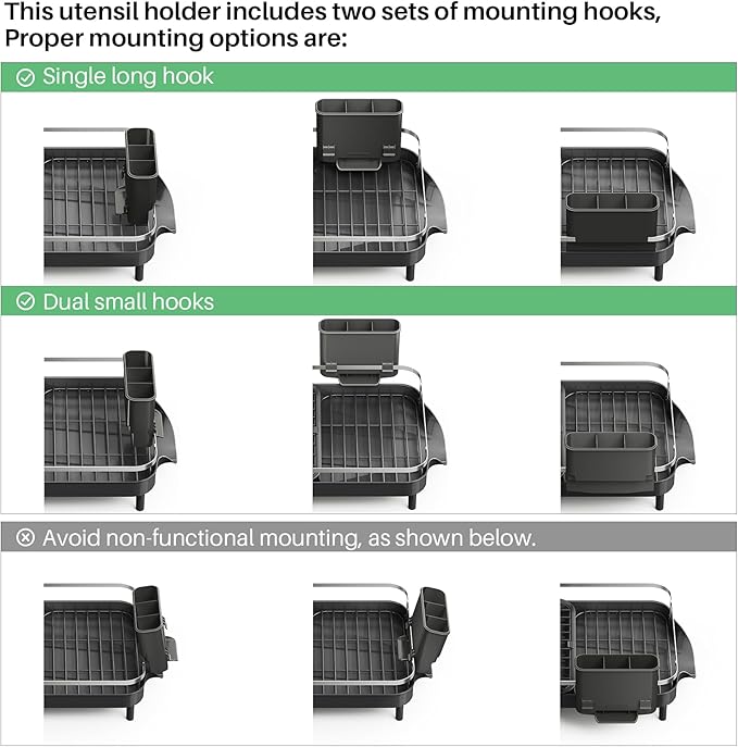 SNTD Dish Drying Rack, Expandable Dish Rack for Kitchen Counter, Stainless Steel Dish Drainer with Drainboard Set and Utensil Holder (Black) - Image 9