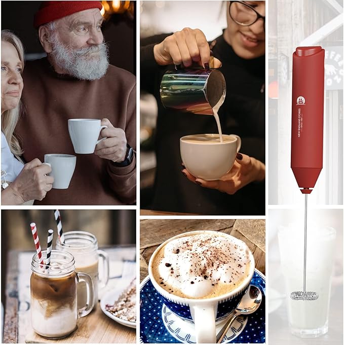 Powerful Milk Frother Handheld Foam Maker, Mini Whisk Drink Mixer for Coffee, Cappuccino, Latte, Matcha, Hot Chocolate, No Stand, Red - Image 7