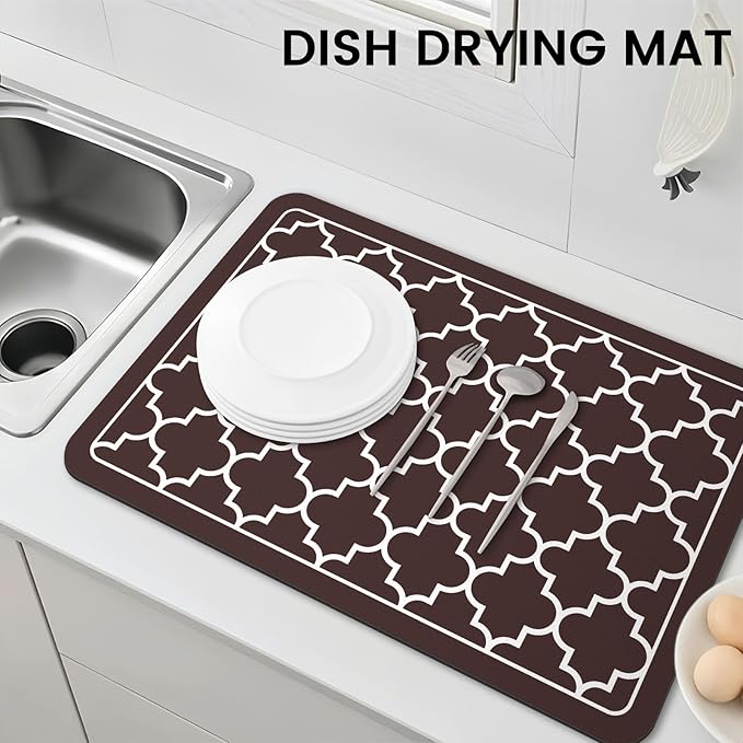 WISELIFE Dish Drying Mat Super Absorbent Drying Mat Large Dish Drying Mats for Kitchen Counter Easy Clean Dish Mat Kitchen Drying Mat16"x 24" Stylish Chocolate - Image 7