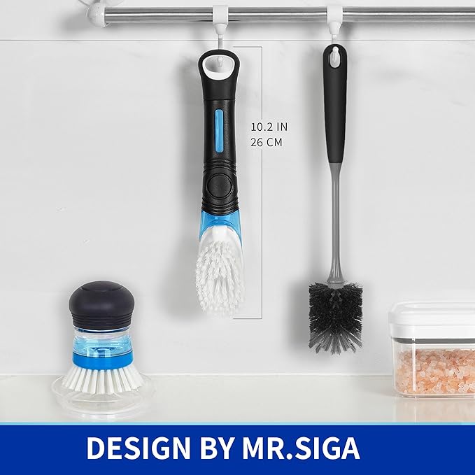 MR.SIGA Soap Dispensing Dish Brush, Kitchen Brush for Pot Pan Sink Cleaning, Black - Image 6