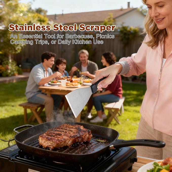 Griddle Scraper,Stainless Steel Grill Scraper,Slant Edge Metal Spatula for Teppanyaki Flat Top BBQ,Grill Cooking,Frying Steak Pork Chop Chicken Chop,Dishwasher Safe - Image 7