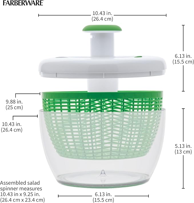 Farberware Easy to use pro Pump Spinner with Bowl, Colander and Built in draining System for Fresh, Crisp, Clean Salad and Produce, 6.6 quart, Green - Image 8
