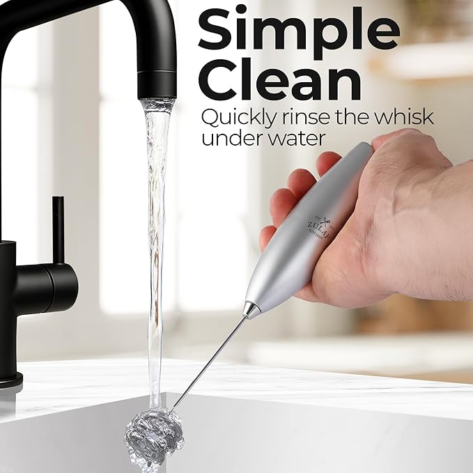 Zulay Kitchen Patented Tornado Triple Whisk Milk Frother with 4 Duracell Batteries – Handheld Foam Maker for Coffee, Lattes, Matcha & Hot Chocolate – Rich, Creamy Froth in Seconds - Bright Silver - Image 9