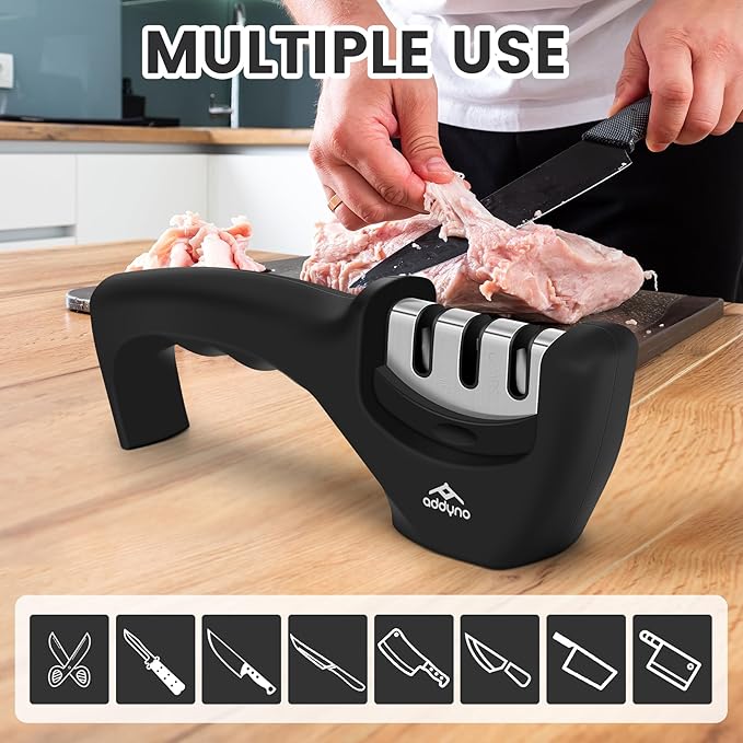 Knife Sharpener with Angle Guide, Adjustable Edge,3-Stage Coarse–Sharpen–Fine, Non-Slip Base & Ergonomic Handle for Kitchen Knives