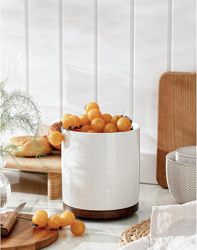 Utensil Holder, 360° Rotating Extra Large Ceramic Kitchen Utensil Holder for Countertop, 7.3“ Cooking Utensil Crocks for Kitchen Counter with Rotatable Wooden Base, Farmhouse Decor, White - Image 8