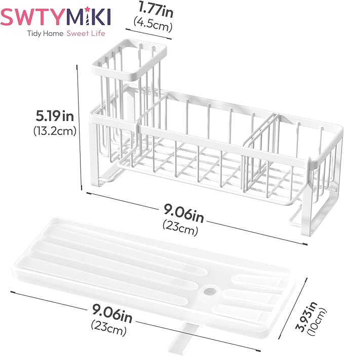 SWTYMIKI Sponge Holder for Kitchen Sink - Sink Caddy with Brush Holder Self-draining Sponge Caddy Organizer with Divider Stainless Steel Kitchen Accessories Storage for Countertop, White - Image 7