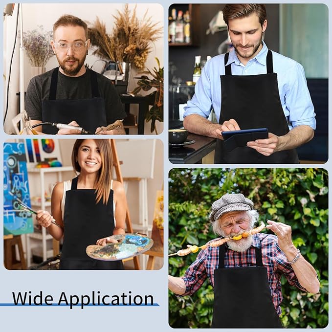 8/12/24 Pack Plain Bib Aprons Bulk, Black Commercial Apron with 2 Pockets, Unisex Apron for Adults Painting BBQ