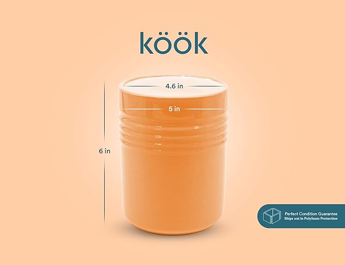 KooK Utensil Holder, Counter Holder for Kitchen, Ceramic, Premium Dining, Organizer, Countertop Decor, 5.3”, Dishwasher Safe (Coral)