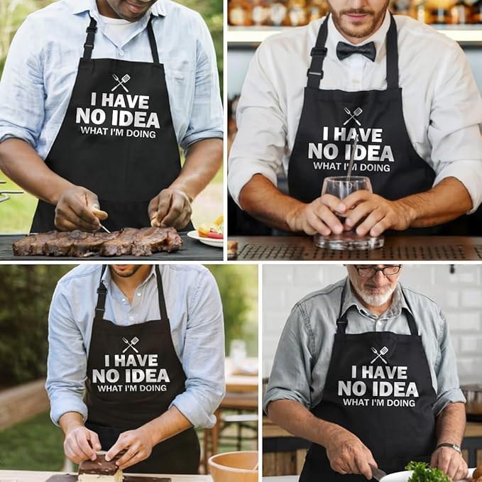 SANDJEST Funny Mens Aprons with Pockets for BBQ Grilling Cooking Grandpa Husband Apron for Birthday Christmas Father's Day