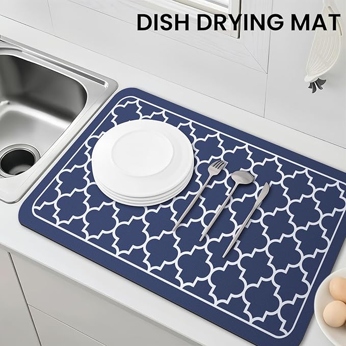 WISELIFE Dish Drying Mat Super Absorbent Drying Mat Large Dish Drying Mats for Kitchen Counter Easy Clean Dish Mat Kitchen Drying Mat18"x 28" Stylish Blue - Image 7
