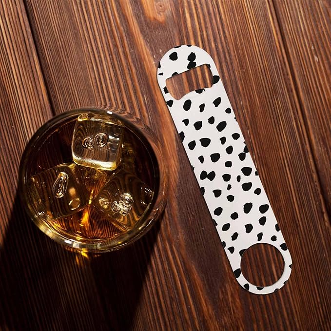 Small Dot Pattern Stainless Steel Bottle Opener Black Polka Circles with Rough Edges Abstract Doodle Trendy Flat Beer Bottle Opener Keychain for Home Kitchen Bar Restaurant Party Birthday Gift