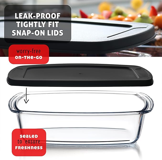 EATEX 7-Pack Glass Food Storage Containers with Lids Baking Pans Set, Glass Baking Dishes for Oven | 4 Casserole Dishes for Oven and 3 Glass Bread Pans for Bread Baking, Oven Microwave Freezer Safe - Image 7