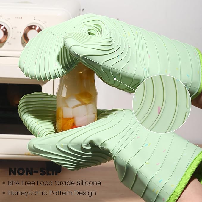 4 Pieces Oven Mitts and Pot Holders of Macaron Color Thickened Non-Slip Silicone Kitchen Gloves, Heat Resistant up to 500F, Essential for Kitchen Baking(makal-lv) - Image 7