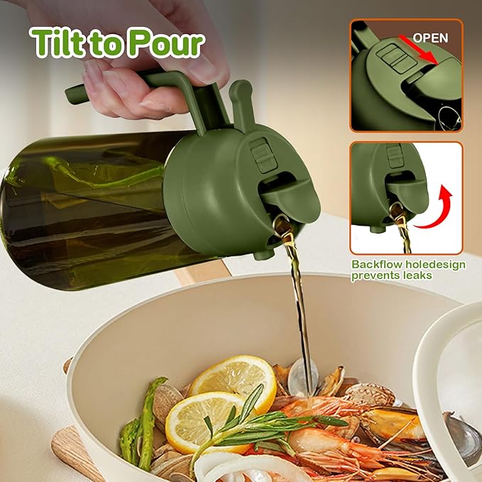 YARRAMATE 16oz/470ml Dark Green Oil Sprayer for Cooking with Stickers, Food-grade Premium 2 in 1 Olive Oil Dispenser Bottle for Kitchen Gadgets, Air Fryer, Salad, Frying, BBQ (OliveGreen) - Image 7