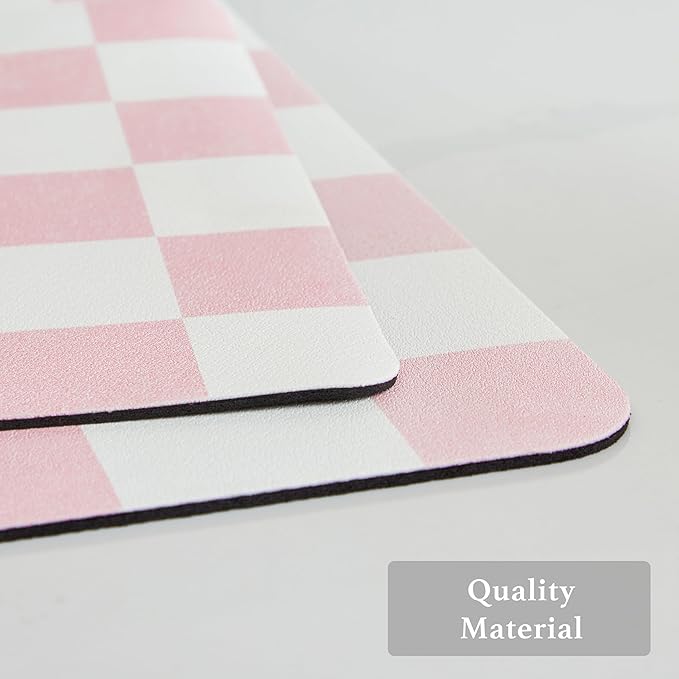 Ohocut Checkered Dish Drying Mat for Kitchen Counter, Coffee Bar Station Accessories, Retro Cute Aesthetic Girly Women Modern Absorbent Drainer Mat Kitchen Drying Mat Easy Clean, Pink 12" x 19" - Image 6