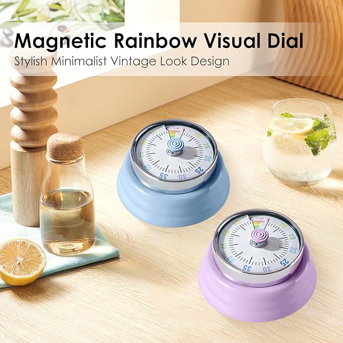 Visual Timer for Kids Rainbow Kitchen Timer with Magnetic Base Mechanical Timer 60-Minute Countdown Timer Ringer Alert Time Management Tool for Children and Adults Study Work Cooking, Purple