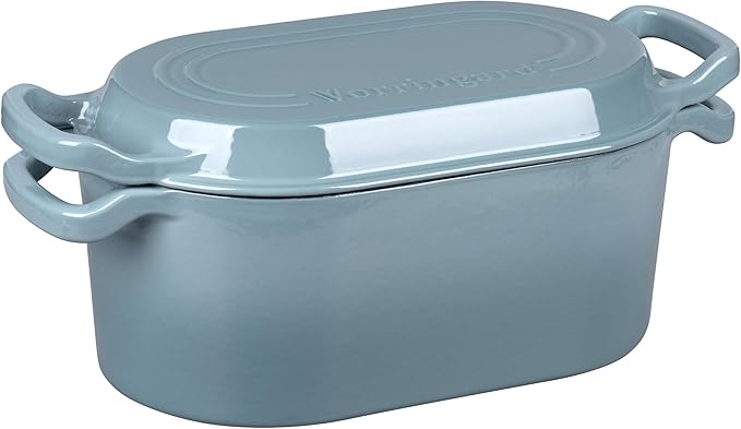 VORRINGARD Oval Dutch Oven Pot with Lid, Enamel Coating Cast Iron Bread Pans for Homemade Sourdough Bread Baking, Cooking, 4 Quart, Sea Salt