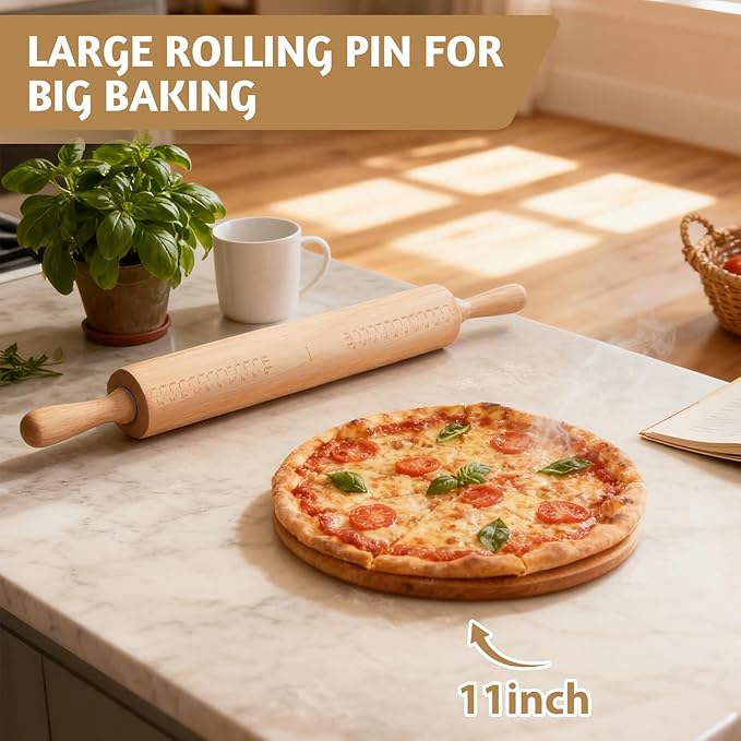 Long Adjustable Wood Rolling Pin: 21.1 Inch Rolling Pin with Thickness Rings and Measurement - Wooden Dough Roller for Baking Pastry Pizza Pie Crust Tortillas Cookie Bread - Bakers Baking Lovers - Image 9