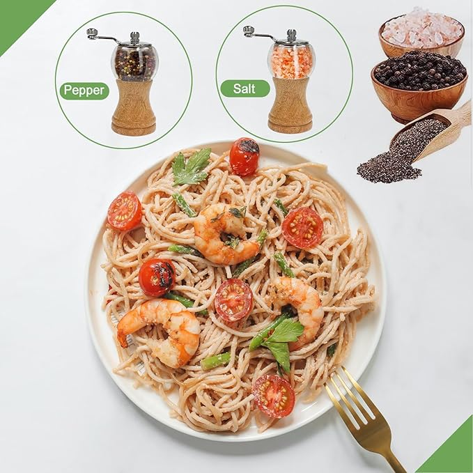 Salt and Pepper Grinder Set Manual Pepper Mill Salt Pepper Grinder Set 2pcs-5in Acrylic Wooden Classical Handle Peppermills Spice Grinder Enjoy Fresh Ground Pepper Various spice
