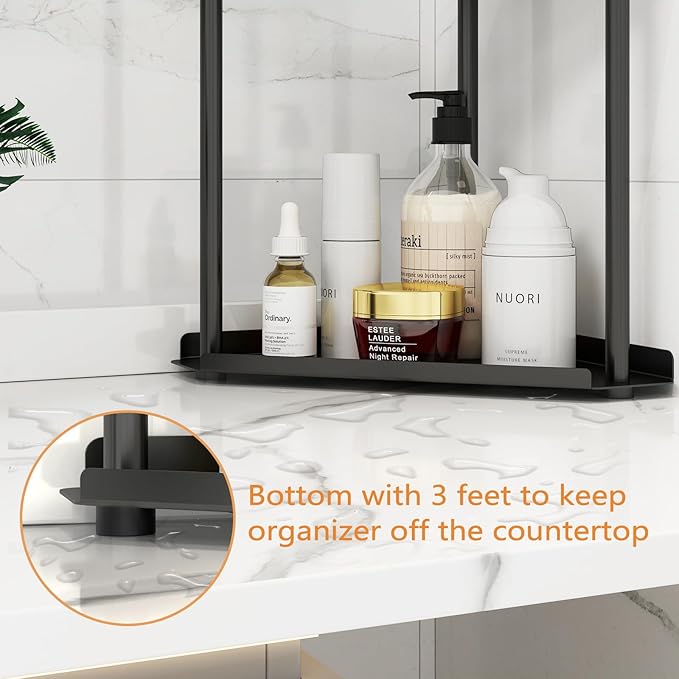 Jesginboo 2 Tier Bathroom Counter Organizer, Vanity Organizer Corner Shelf, Skincare, Makeup Countertop Organizers, Kitchen, Bathroom Counter Storage, Black - Image 6