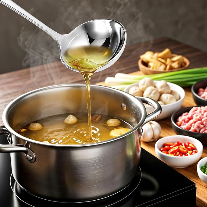 Jeffdad Gravy Ladle, Stainless Steel Sauce Soup Ladles 7.1‘’ Gravy Ladles Silver Polished Kitchen Utensil for Spooning GravySauce Soup