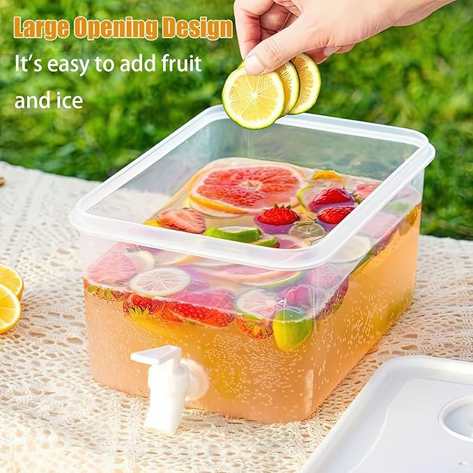Beverage Drink Dispenser for Fridge, Plastic Beverage Dispenser with Spigot,Juice Container Sealed with Filter Screen,Cold Hot Drink Jug for Christmas Party Supplies (white 2PCS 2 Gallon)