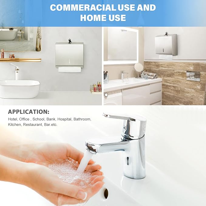Paper Towel Dispenser Wall Mount Commercial, C Fold Multifold Hand Paper Towel Dispenser, Stainless Steel Tissue Holder - Image 6