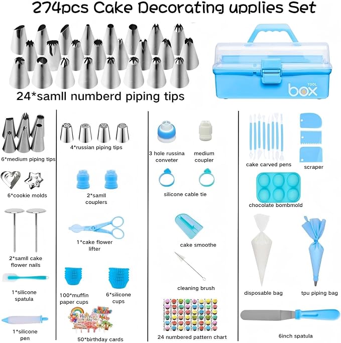 Cake Decorating Tools Supplies Kit: 274pcs Baking Accessories with Storage Case - Piping Bags and Icing Tips Set - Cupcake Cookie Frosting Fondant Bakery Set for Adults Beginners or Professional - Image 8