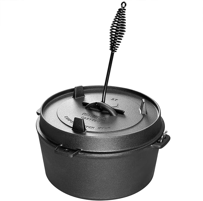 EDGING CASTING Pre-Seasoned Cast Iron Camping Dutch Ovens, Outdoor Camping Dutch Oven Pot with Lid Tripod, 6 Quart