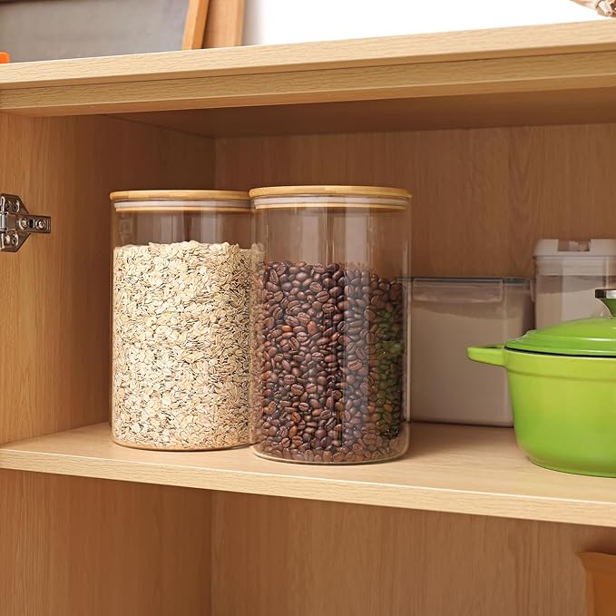 Moretoes 2 Pack 3.6qt Round Glass Storage Containers with Bamboo Press Lids, Extra Large Airtight Pantry Storage Jars for Flour, Sugar, Bulk Dry Goods