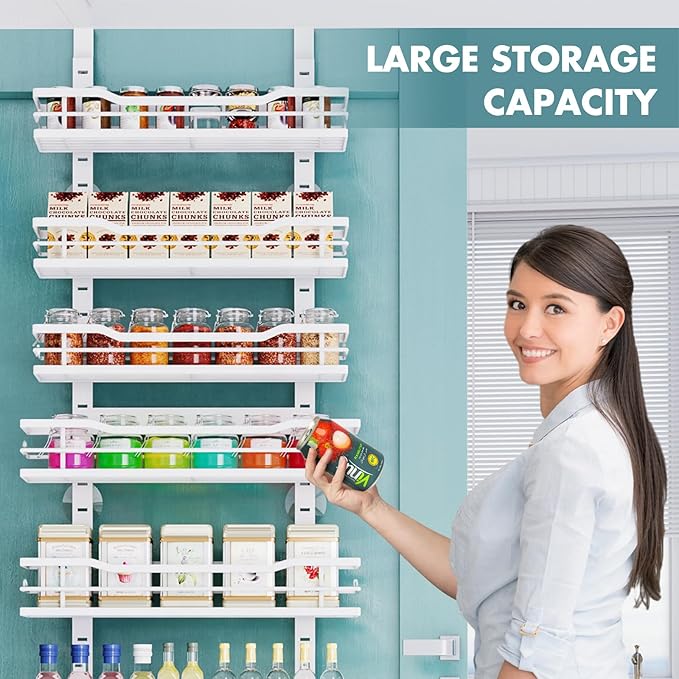 Eastherry Over The Door Pantry Organizer,9-Tier Over The Door Organizer with Adjustable Basket,Metal Hanging Pantry Organizers and Storage for Kitchen, Back of Door Seasoning Rack - Image 7