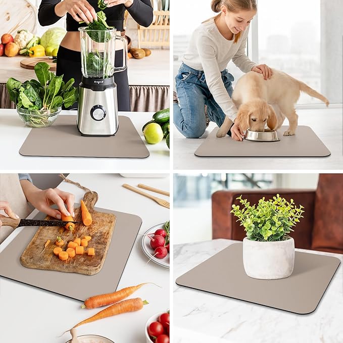 WISELIFE Dish Drying Mat Super Absorbent Drying Mat Large Dish Drying Mats for Kitchen Counter Easy Clean Dish Mat Kitchen Drying Mat15"x 18" Classic Khaki - Image 7