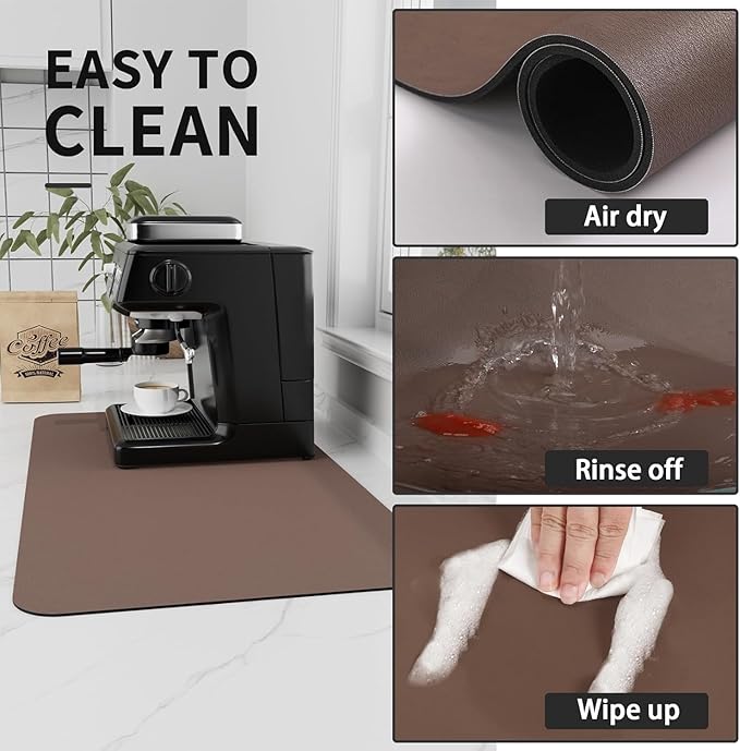 Bloss Absorbent Coffee Mat, Dish Drying Mat for Kitchen Counter Coffee Bar Accessories Espresso Machine, Dish Drainer/Home Improvement(16.1"x24.1", Brown) - Image 8