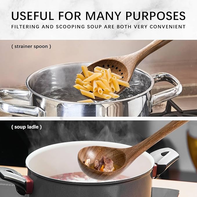 Wooden Spoons for Cooking, Nonstick Cooking Utensil Set with 8 Piece Acacia Wooden Spatulas and Spoons for Cooking, Terrific for Everyday Kitchen Tasks - Image 5