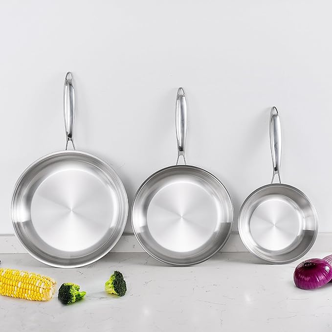 SuperCook Stainless Steel 12 Inch Tri-Ply Frying Pan, Large Frying Pan, Stainless Steel Skillets, Non-Toxic, Multiclad, Induction Oven Compatible, Dishwasher Safe
