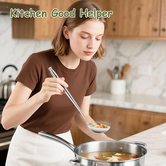 VALESKA 6PCS Stainless Steel Cooking Utensils Set,18/10 Metal Kitchen Utensils Set, Include Wok Spatula Stainless Steel,Metal Pasta Spoon and etc,Easy to Clean - Image 8