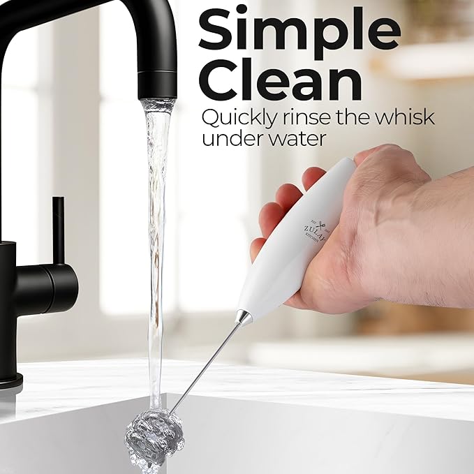 Zulay Kitchen Patented Tornado Triple Whisk Milk Frother with 4 Duracell Batteries – Handheld Foam Maker for Coffee, Lattes, Matcha & Hot Chocolate – Rich, Creamy Froth in Seconds - Blizzard White - Image 9