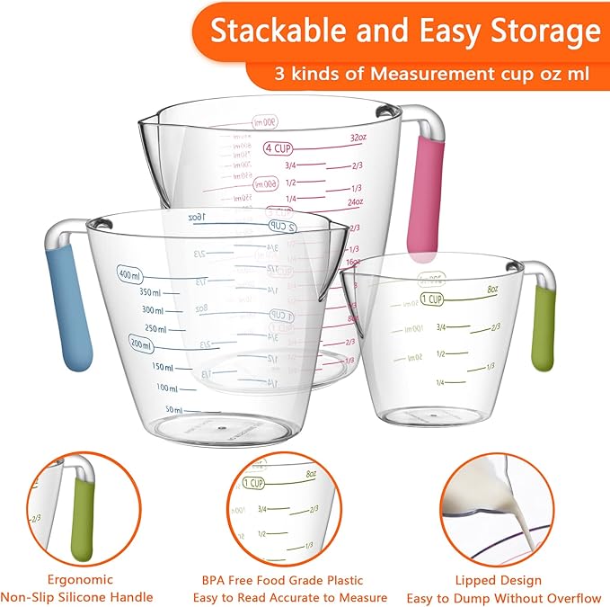 Measuring Cups and Spoons Set of 20 - Stackable Stainless Steel Measuring Cups Spoons & Plastic Measuring Cup for Dry and Liquid Ingredients, Cooking & Baking Kitchen Gadgets - Image 7