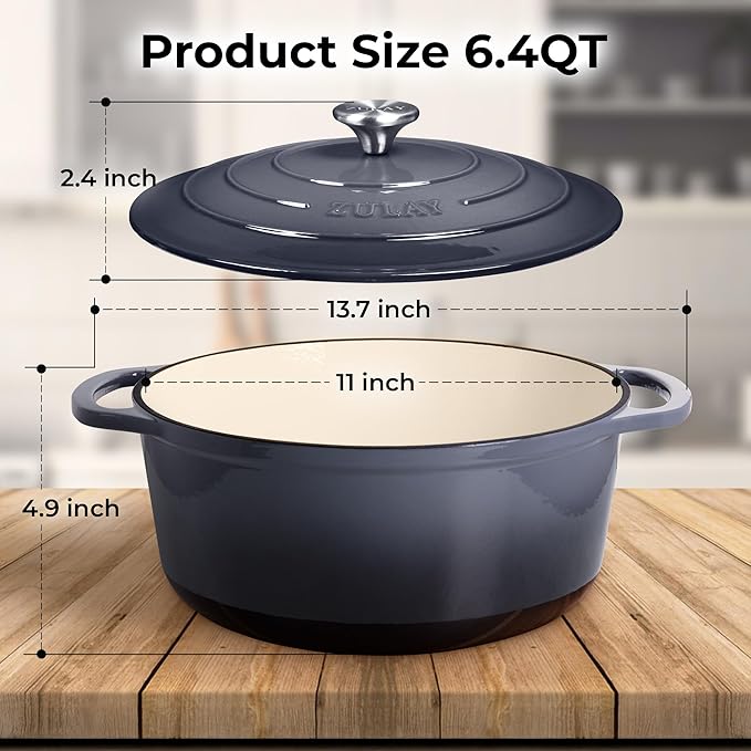 Zulay Kitchen 6 Quart Enameled Cast Iron Dutch Oven Pot with Lid – Premium Durability & Oven Safe up to 500°F – Heavy Duty Cookware Perfect for Bread Baking, Stews, Braising & Roasting – Gray - Image 7