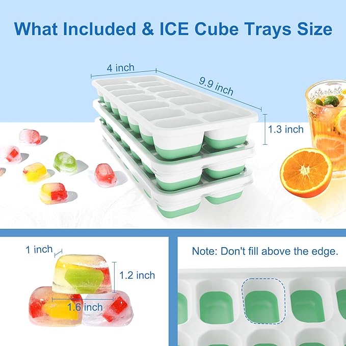Ice Cube Tray with Lid, 3 Pack Silicone Easy-Release Ice Trays for Freezer, Stackable Ice Cube Molds for Drinks, Cocktails, Whiskey, Coffee - BPA-Free and Odor-Free,Ice Cube Trays for Freezer - Image 7