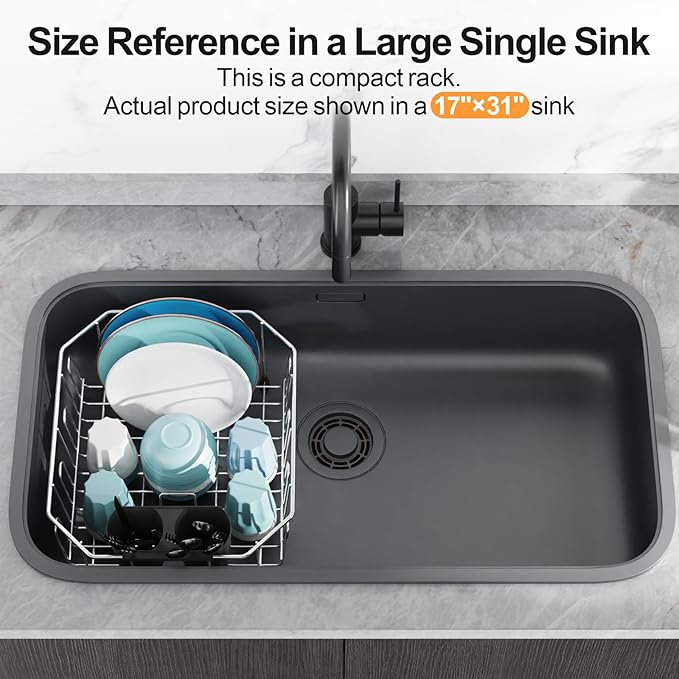 GSlife Small in Sink Dish Drying Rack - Stainless Steel Compact Dish Drainer for RV Kitchen Apartment Sink, Rust Resistant Inside Sink Rack, 1–2 Person Households, 11.6" W x 13.4" L, Silver - Image 8