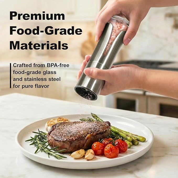 Aelga Salt Grinder with Silicone Funnel - 4oz Glass Manual Mills with Adjustable Ceramic Core & Stainless Steel Sleeve, Refillable Kitchen Gadget - Image 7