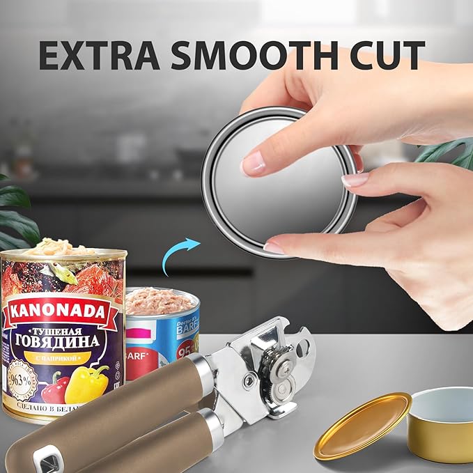Safring Can Opener Manual, Heavy Duty Handheld Strong Can Opener with Soft Touch Handle, Sharp Blade Smooth Edge, Can Openers with Multifunctional Bottle Opener, Coffee - Image 7