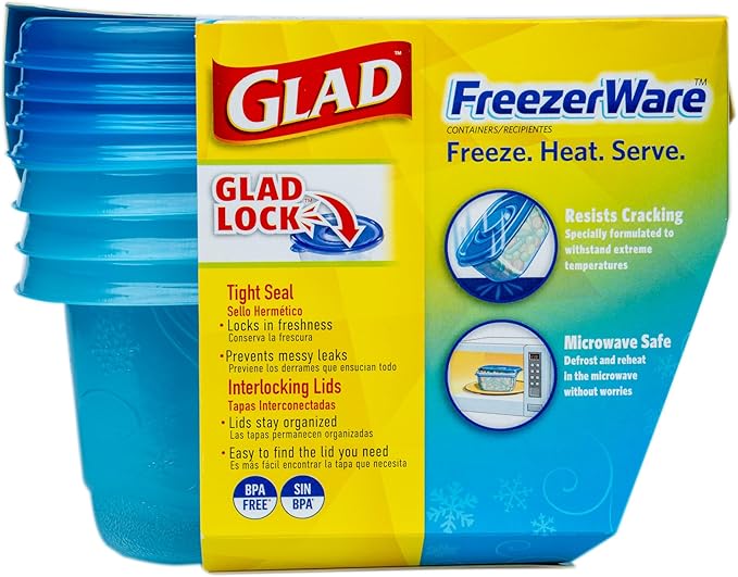 Glad GladWare FreezerWare Food Storage Containers with Lids, Small Rectangle BPA Free Plastic for Freezing Soups and Meal Prep, Crack Resistant, Microwave Dishwasher Safe, 24 Oz, 4 Count - 6 Pack - Image 6